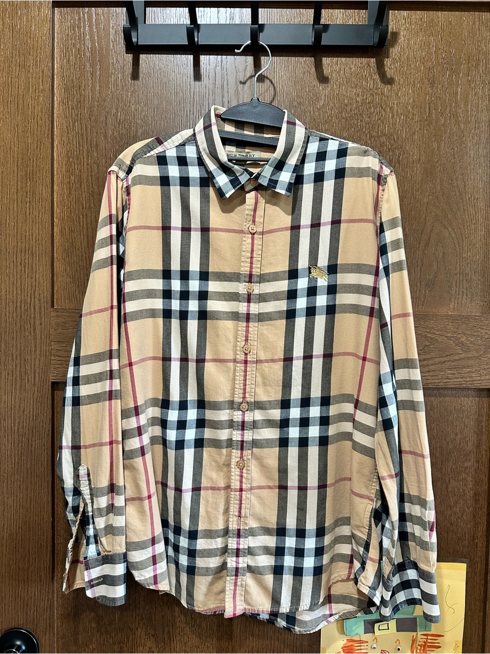 Burberry Nova Check Beige Black White Plaid Button-Down Shirt